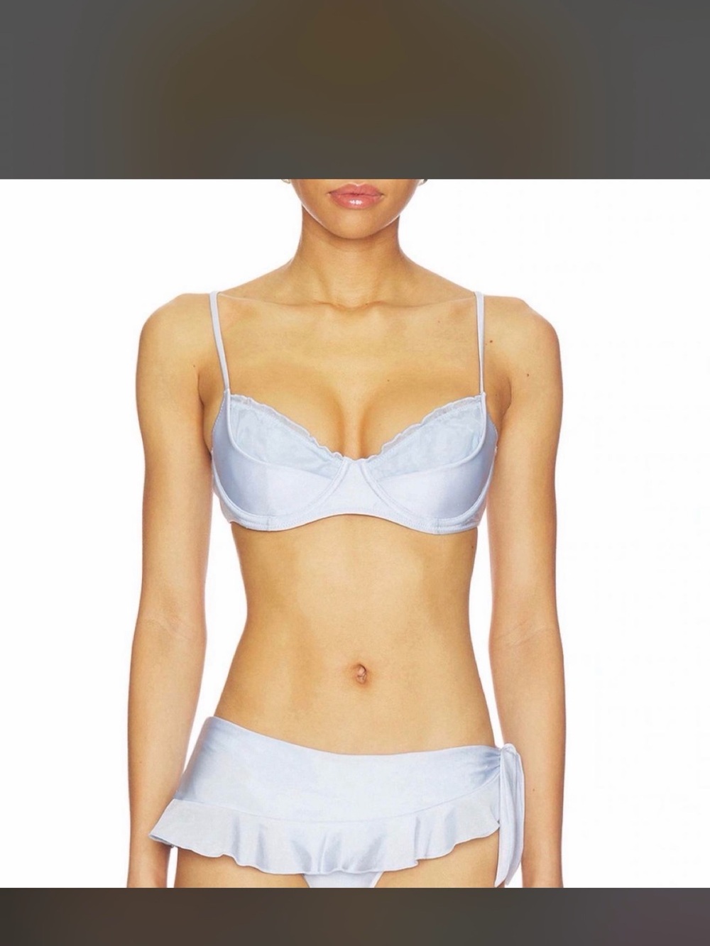 Frankie's Bikinis Light Blue Lace-Trim Austin Satin Underwire Bikini Top medium